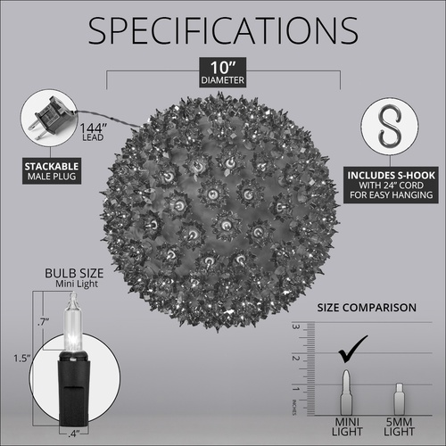 10" Clear Incandescent Twinkle Starlight Sphere, 150 Lights