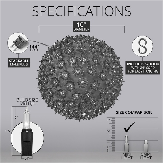 10" Clear Incandescent Starlight Sphere, 150 Lights