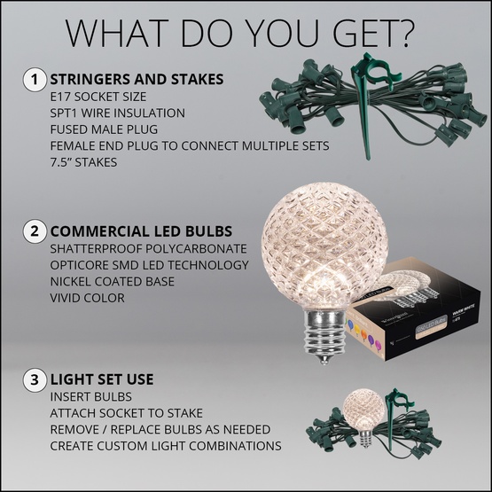 G50 Warm White OptiCore LED Garden Pathway Lights, 25 Lights, 7.5 Inch Stakes, 25'