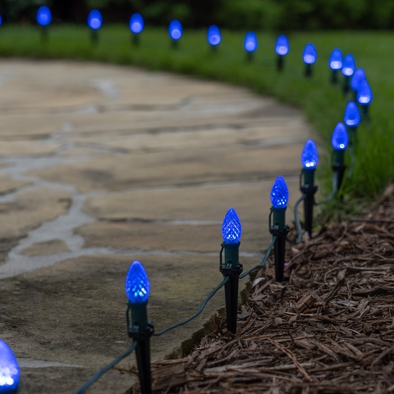 C7 Blue OptiCore LED Pathway Lights, 25 Lights, 25', 5 Inch PathPRO Stakes