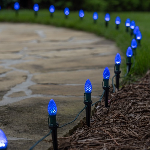 C7 Blue OptiCore LED Pathway Lights, 25 Lights, 25', 5 Inch PathPRO Stakes