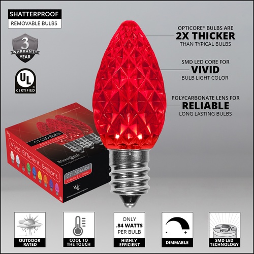 C7 Red OptiCore LED Christmas Pathway Lights, 100 Lights, 7.5 Inch Stakes, 100'