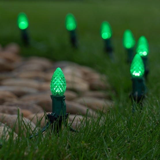 C7 Green OptiCore LED Pathway Lights, 25 Lights, 25', 5 Inch PathPRO Stakes