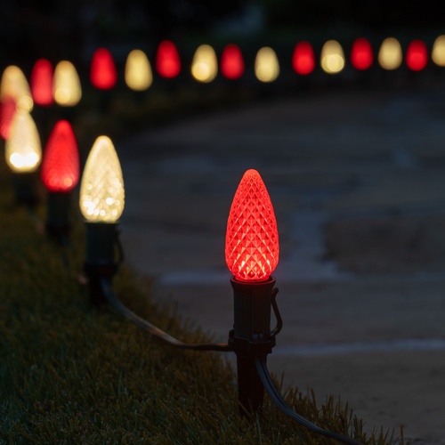 C9 Red / Warm White OptiCore LED Pathway Lights, 50 Lights, 50', 5 Inch PathPRO Stakes