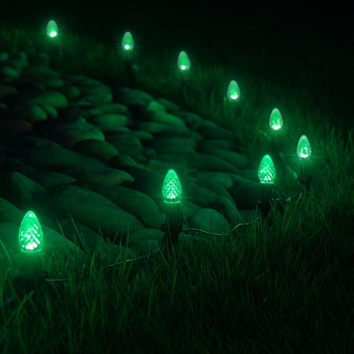 C7 Green OptiCore LED Pathway Lights, 25 Lights, 25', 5 Inch PathPRO Stakes