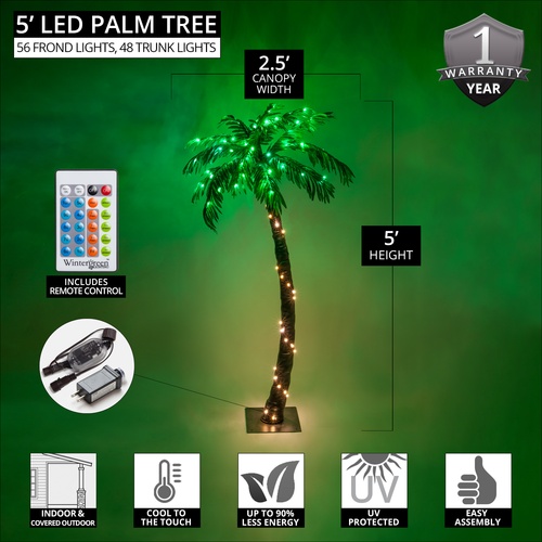 5' LED Curved Lighted Palm Tree