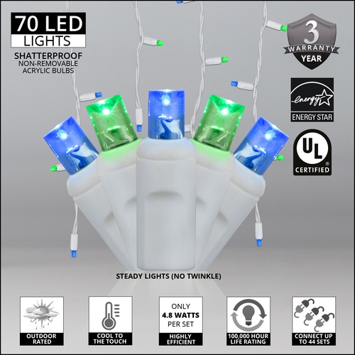 70 5mm Blue, Green LED Icicle Lights