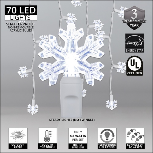 Snowflake Cool White LED Icicle Lights