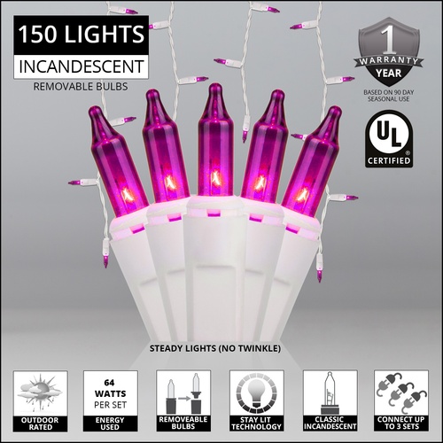 150 Purple Icicle Lights - White Wire