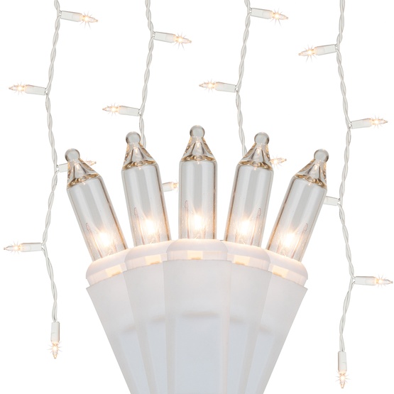 Commercial - 150 Clear Icicle Lights - White Wire