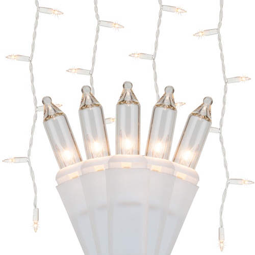 Commercial - 150 Clear Icicle Lights - White Wire