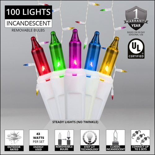 100 Mini Multicolor Icicle Light Set, White Wire