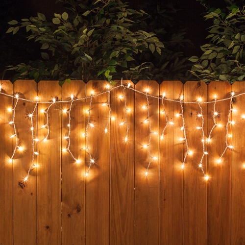 150 Clear Twinkle Icicle Lights - White Wire