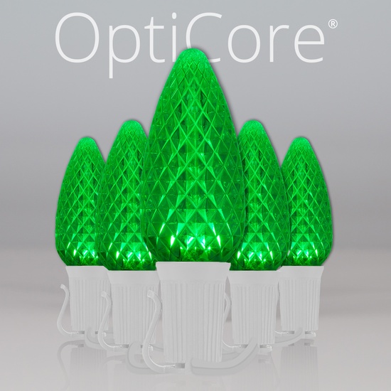 C9 Green OptiCore Commercial LED Christmas String Lights, 25 Lights, 25'