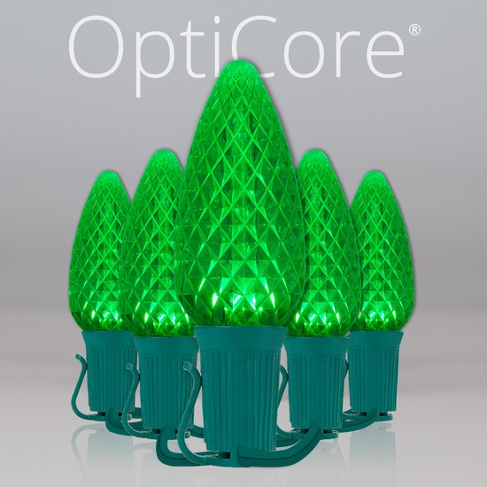 C9 Green OptiCore Commercial LED Christmas String Lights, 25 Lights, 25'