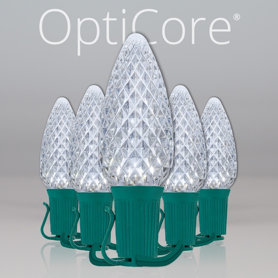 C9 Cool White OptiCore Commercial LED Christmas String Lights, 25 Lights, 25'