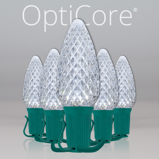 C9 Cool White OptiCore Commercial LED Christmas String Lights, 25 Lights, 25'