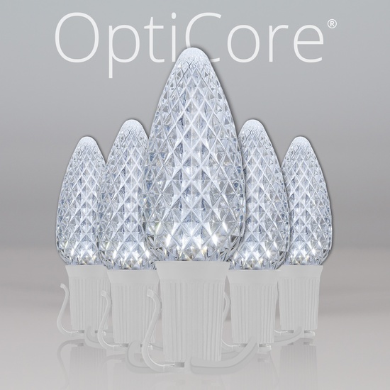C9 Cool White OptiCore Commercial LED Christmas String Lights, 25 Lights, 25'