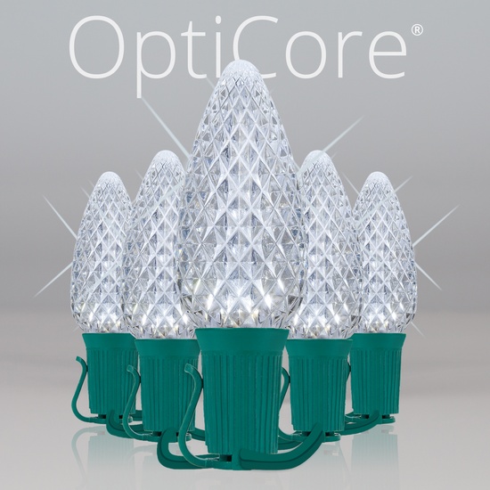 C9 Cool White Twinkle OptiCore Commercial LED Christmas String Lights, 25 Lights, 25'