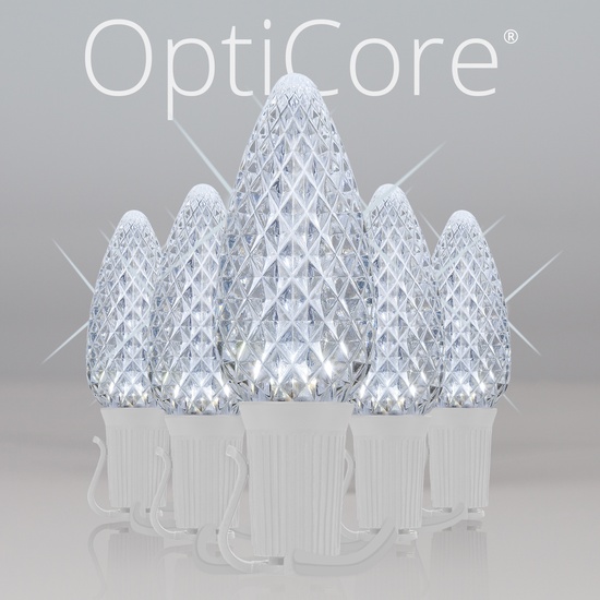 C9 Cool White Twinkle OptiCore Commercial LED Christmas String Lights, 25 Lights, 25'