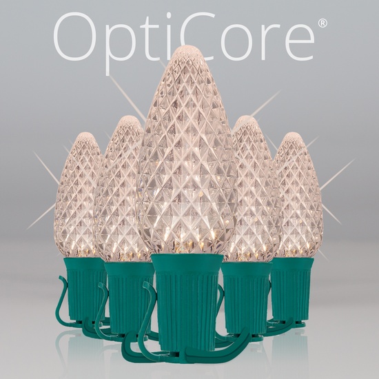 C9 Warm White Twinkle OptiCore Commercial LED Christmas String Lights, 25 Lights, 25'