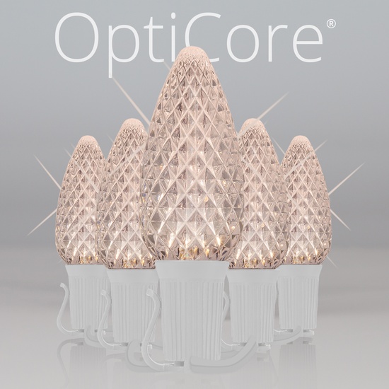 C9 Warm White Twinkle OptiCore Commercial LED Christmas String Lights, 25 Lights, 25'