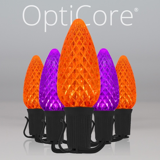 C9 Amber / Purple OptiCore Commercial LED Halloween String Lights, 50 Lights, 50'