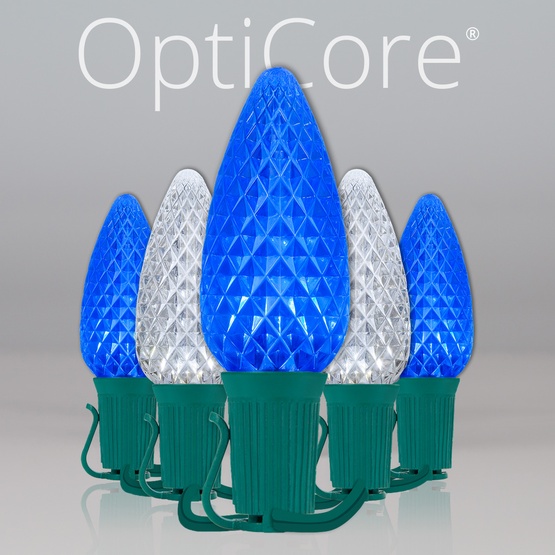 C9 Blue / Cool White OptiCore Commercial LED Christmas String Lights, 50 Lights, 50'