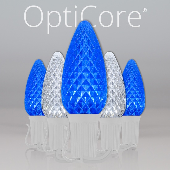 C9 Blue / Cool White OptiCore Commercial LED Christmas String Lights, 50 Lights, 50'