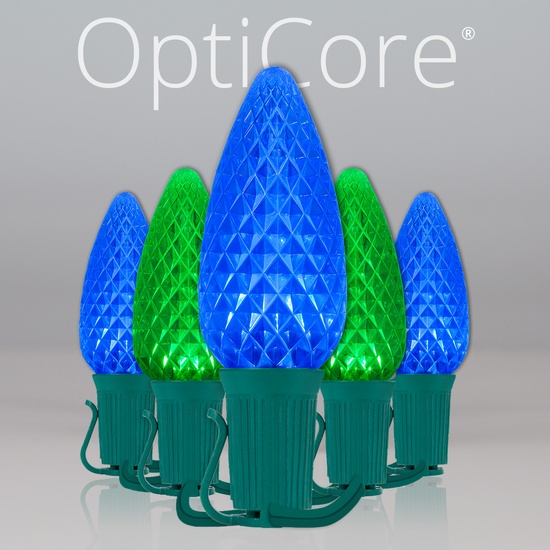 C9 Blue / Green OptiCore Commercial LED Christmas String Lights, 50 Lights, 50'