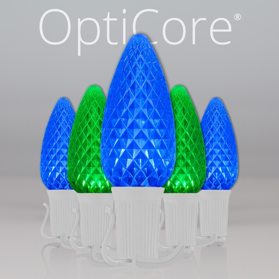 C9 Blue / Green OptiCore Commercial LED Christmas String Lights, 50 Lights, 50'