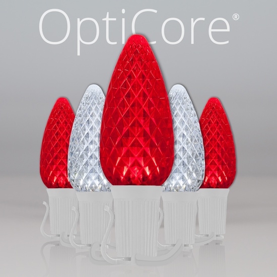 C9 Cool White / Red OptiCore Commercial LED Christmas String Lights, 50 Lights, 50'