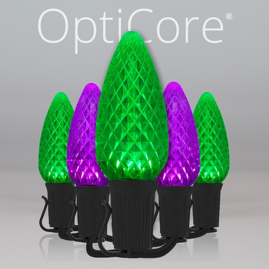 C9 Green / Purple OptiCore Commercial LED Halloween String Lights, 50 Lights, 50'