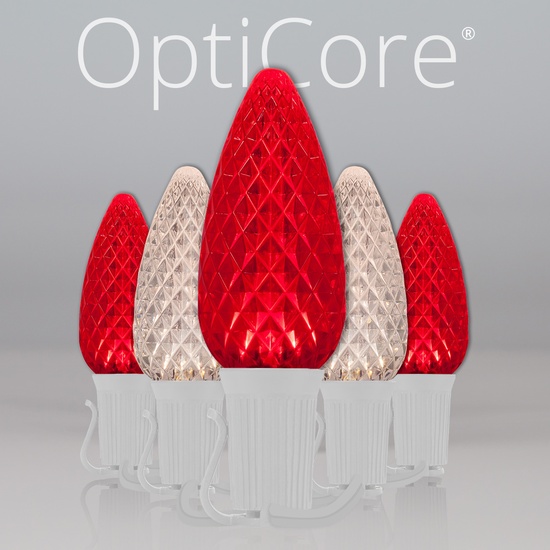 C9 Red / Warm White OptiCore Commercial LED Christmas String Lights, 50 Lights, 50'
