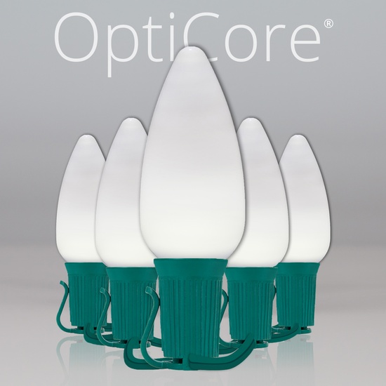 C9 Cool White Smooth OptiCore Commercial LED Christmas String Lights, 25 Lights, 25'