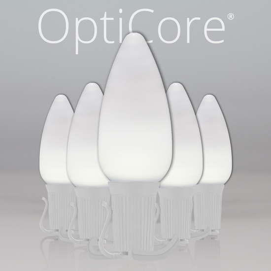 C9 Cool White Smooth OptiCore Commercial LED Christmas String Lights, 25 Lights, 25'
