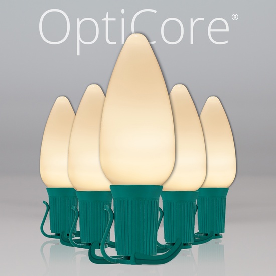 C9 Warm White Smooth OptiCore Commercial LED Christmas String Lights, 25 Lights, 25'