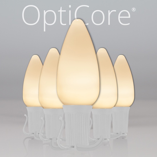 C9 Warm White Smooth OptiCore Commercial LED Christmas String Lights, 25 Lights, 25'