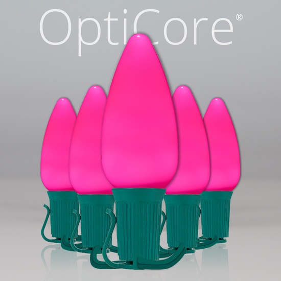 C9 Pink Smooth OptiCore Commercial LED Christmas String Lights, 25 Lights, 25'