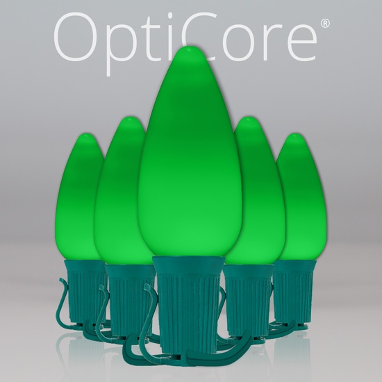 C9 Green Smooth OptiCore Commercial LED Christmas String Lights, 25 Lights, 25'