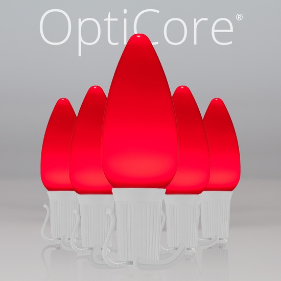 C9 Red Smooth OptiCore Commercial LED Christmas String Lights, 25 Lights, 25'