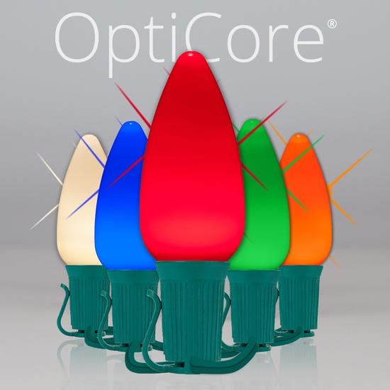 C9 Multicolor Twinkle Smooth OptiCore Commercial LED Christmas String Lights, 25 Lights, 25'