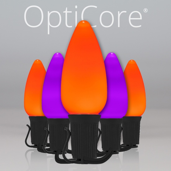 C9 Amber / Purple Smooth OptiCore Commercial LED Halloween String Lights, 50 Lights, 50'