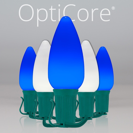 C9 Blue / Cool White Smooth OptiCore Commercial LED Christmas String Lights, 50 Lights, 50'