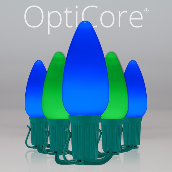 C9 Blue / Green Smooth OptiCore Commercial LED Christmas String Lights, 50 Lights, 50'