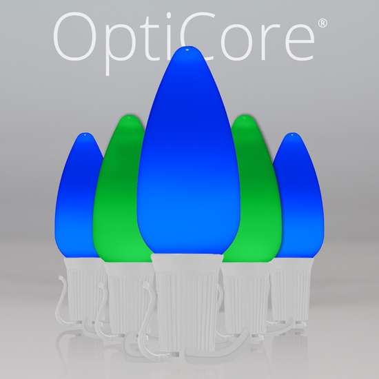 C9 Blue / Green Smooth OptiCore Commercial LED Christmas String Lights, 50 Lights, 50'