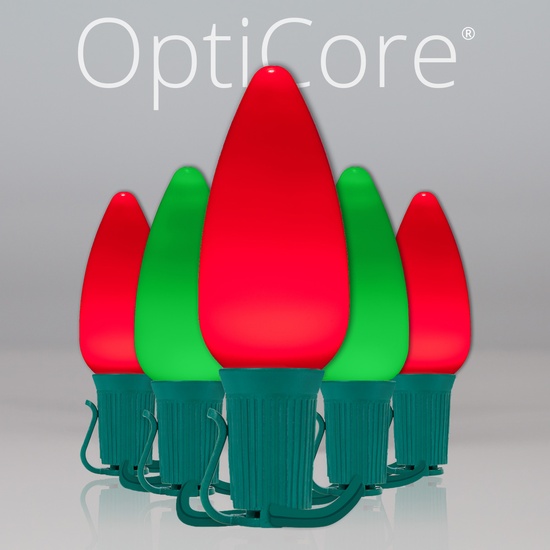 C9 Green / Red Smooth OptiCore Commercial LED Christmas String Lights, 50 Lights, 50'