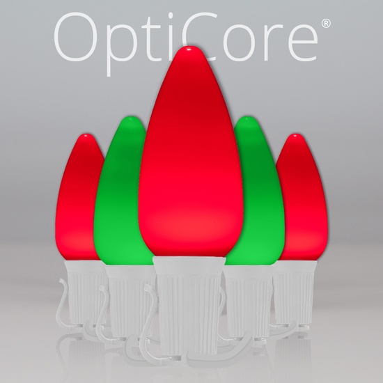 C9 Green / Red Smooth OptiCore Commercial LED Christmas String Lights, 50 Lights, 50'