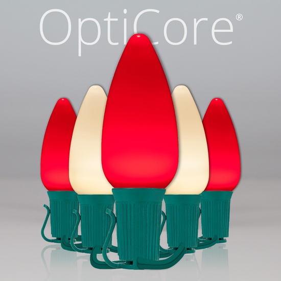 C9 Red / Warm White Smooth OptiCore Commercial LED Christmas String Lights, 50 Lights, 50'