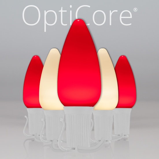 C9 Red / Warm White Smooth OptiCore Commercial LED Christmas String Lights, 50 Lights, 50'